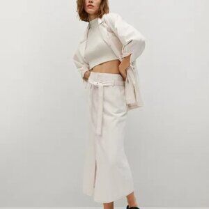 Mango Cream High Waist Midi Skirt with Belt Loops